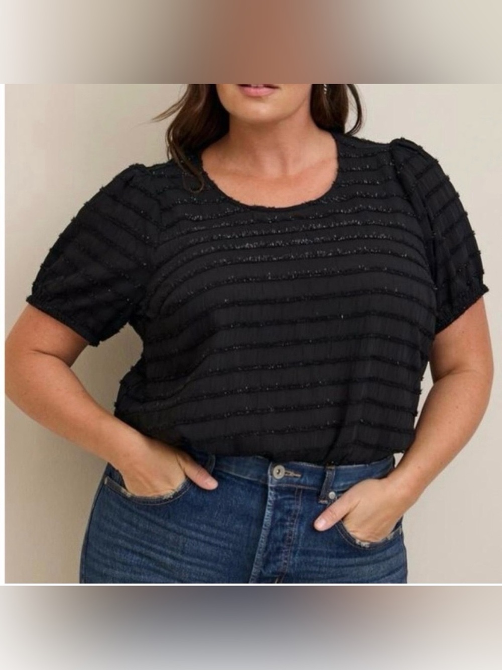 Torrid Festive Abbey Lurex Chiffon Puff Short Sleeve Blouse Size 1X